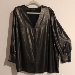 Lane Bryant Silver Puff Sleeve Blouse with Notched Collar